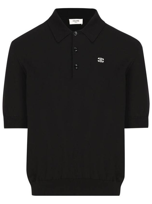 CELINE Triomphe Cotton Polo Shirt Black