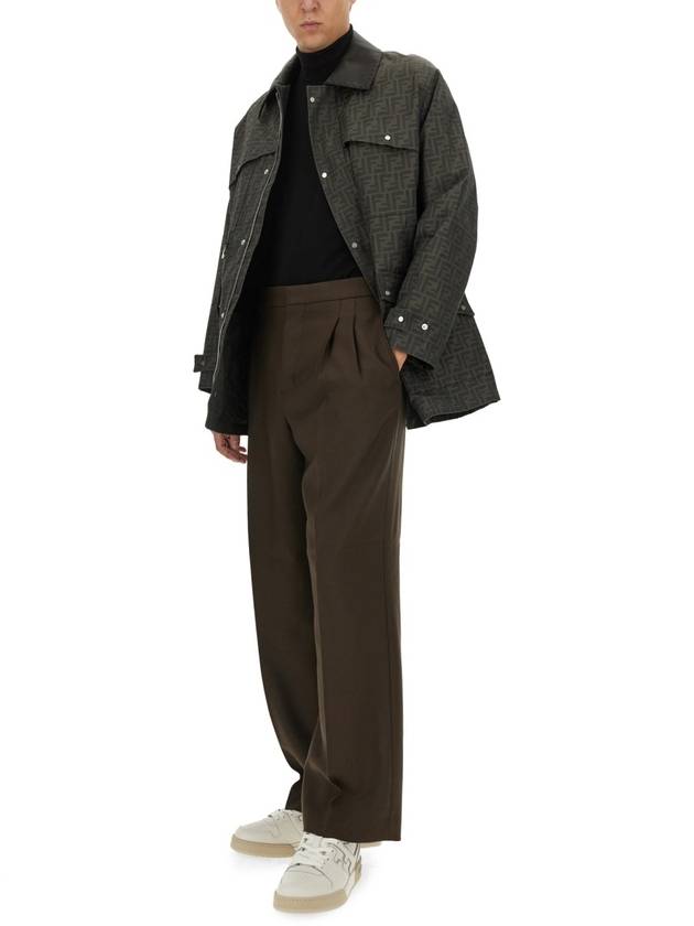 Fendi Waxed FF Jacquard Blouson Jacket Brown
