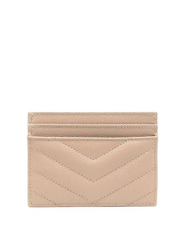 Saint Laurent Gold Hardware Matelasse Caviar Leather Card Wallet Dark Beige