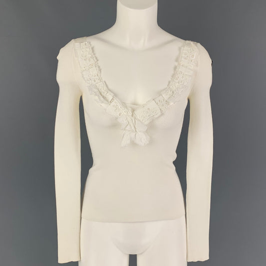 PRADA Size 2 Cream Knitted V-Neck Pullover