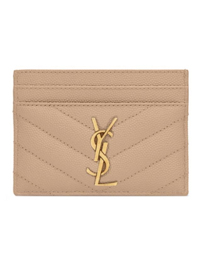 Saint Laurent Gold Hardware Matelasse Caviar Leather Card Wallet Dark Beige