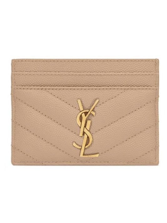 Saint Laurent Gold Hardware Matelasse Caviar Leather Card Wallet Dark Beige