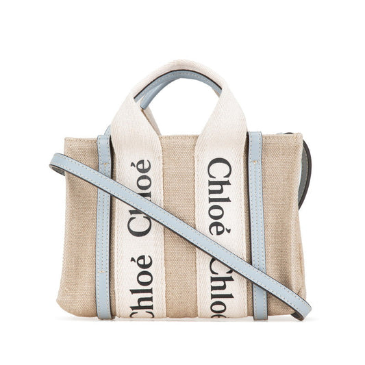 Chloe Woody Mini Canvas Leather Handbag