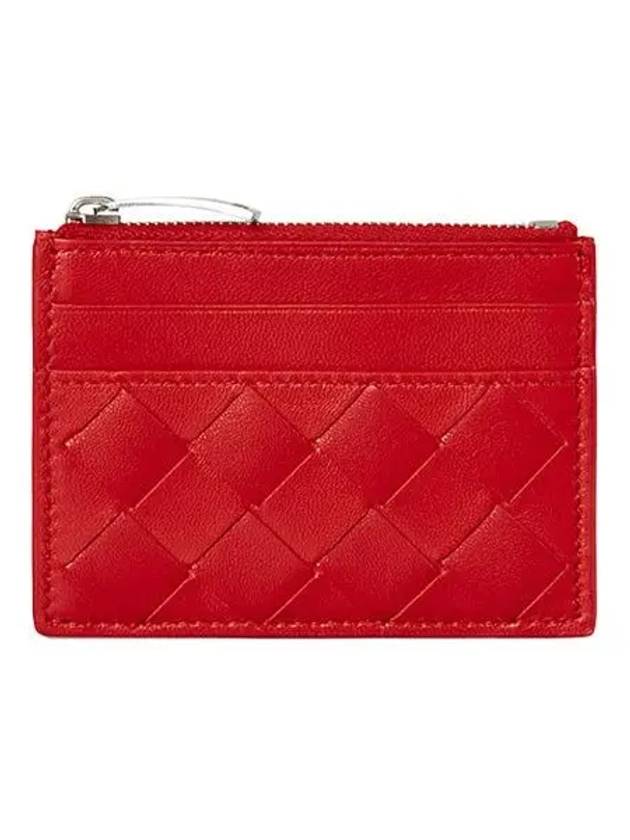 Bottega Veneta Intrecciato Zipper Card Wallet Red