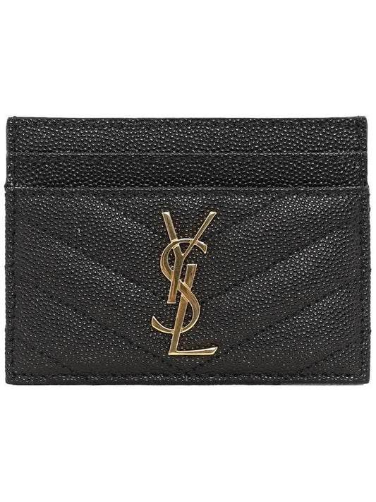 Saint Laurent Gold Hardware Matelasse Caviar Leather Card Wallet Black