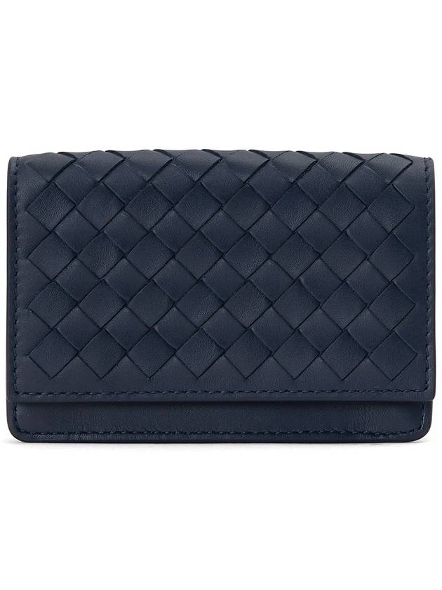 Bottega Veneta Intrecciato Flap Business Card Wallet Navy