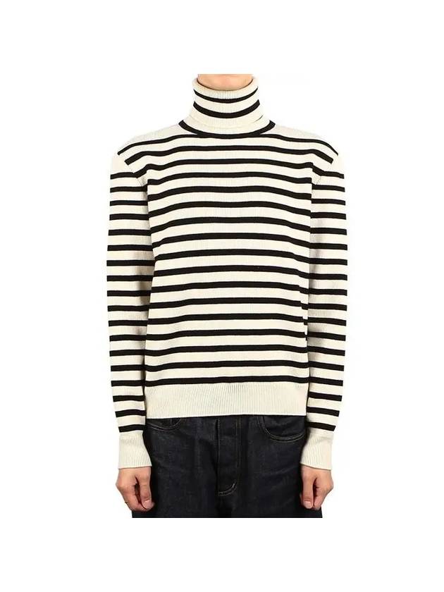 CELINE Heritage Cashmere Stripe Turtleneck White