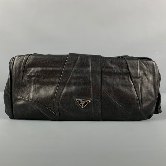 Vintage PRADA Black Pleated Leather Clutch Handbag