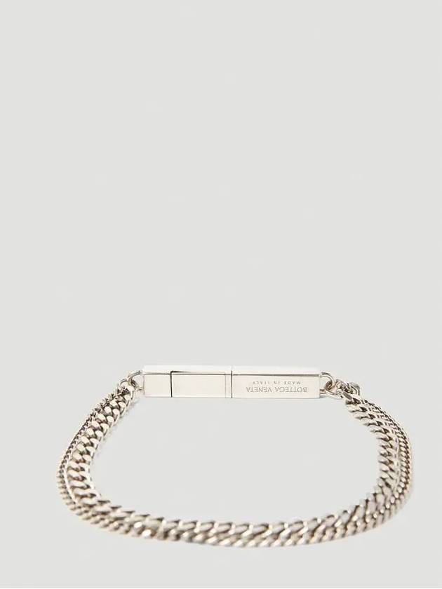 Bottega Veneta Engraved Logo Double Chain Bracelet Silver