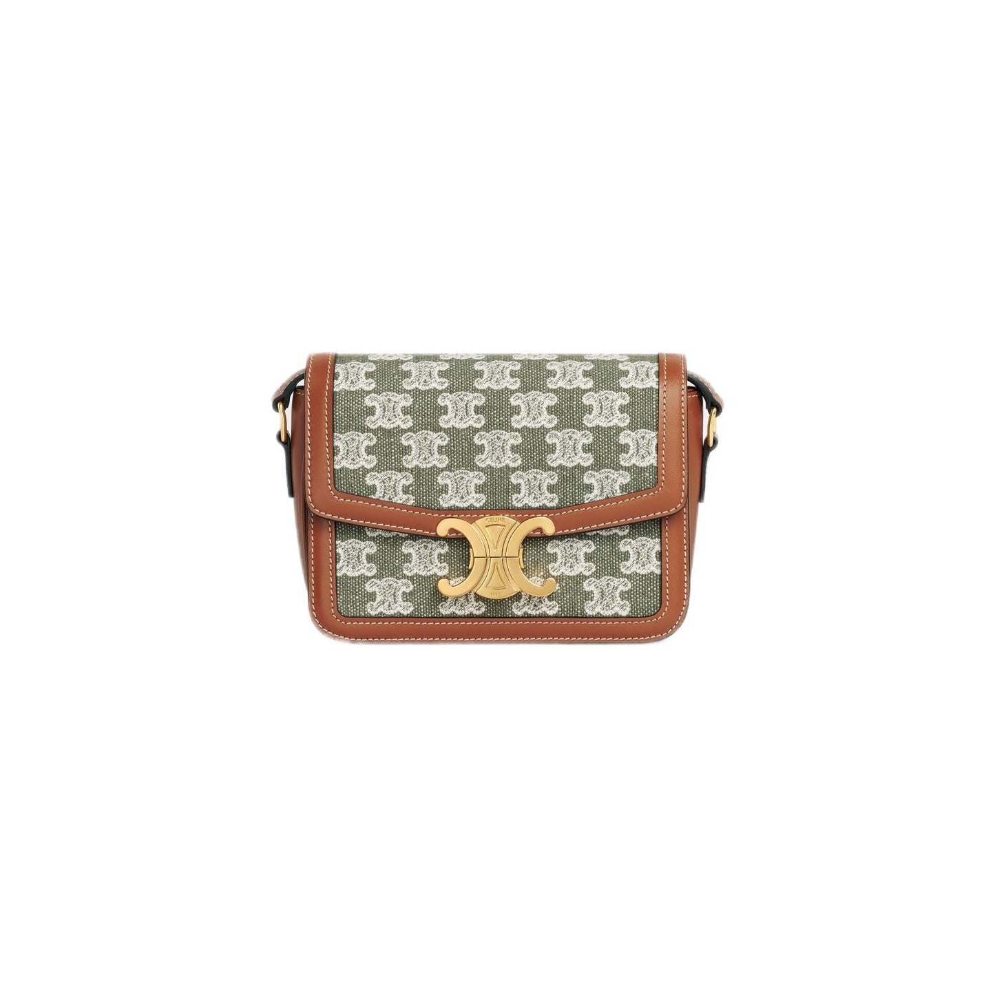 Celine Women's T-Shirtn Triomphe With Border in Khaki | 188882DBA