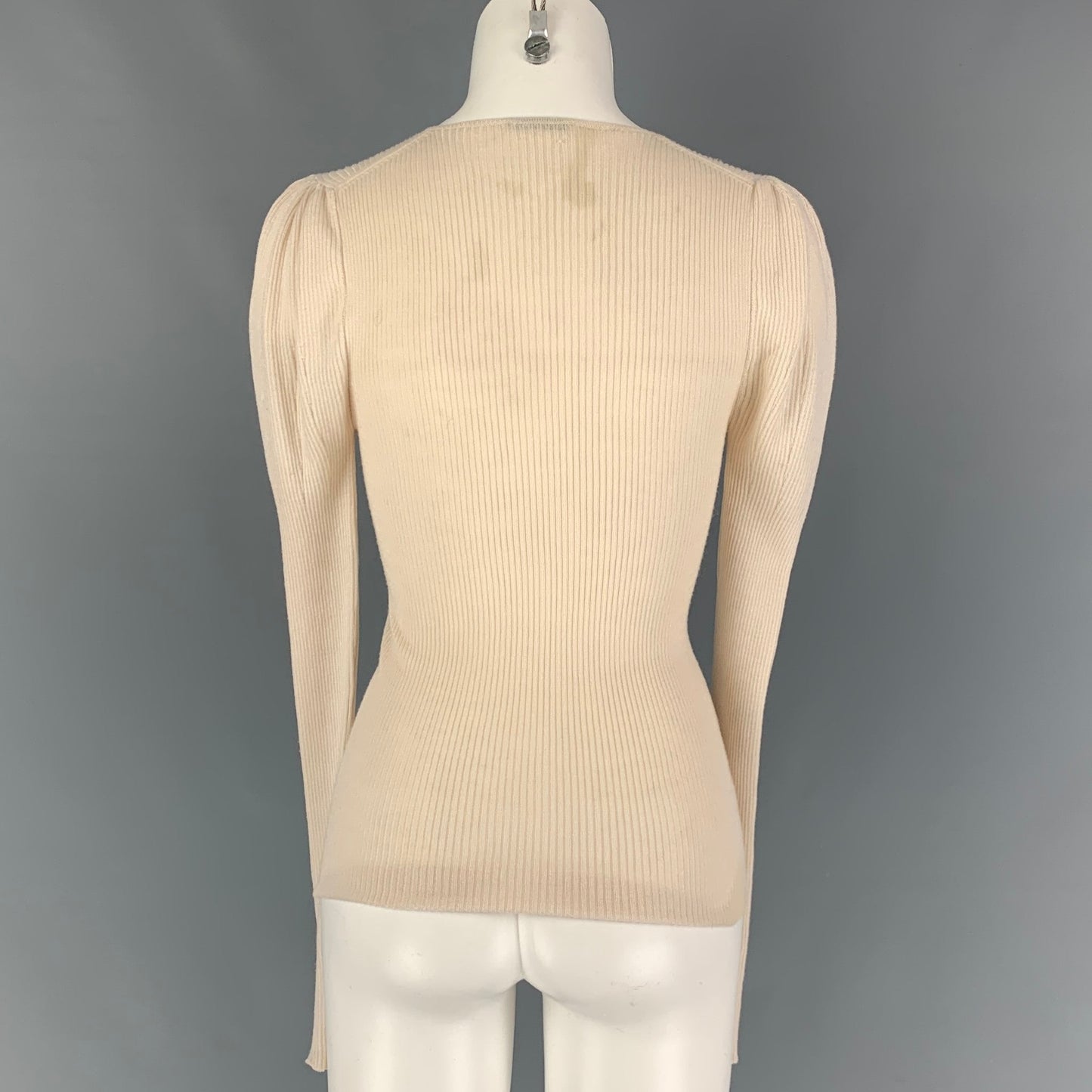 PRADA Size 4 Beige Ribbed Scoop Neck Pullover