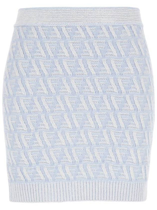 Fendi FF Cashmere Wool Mini A-Line Skirt Light Blue