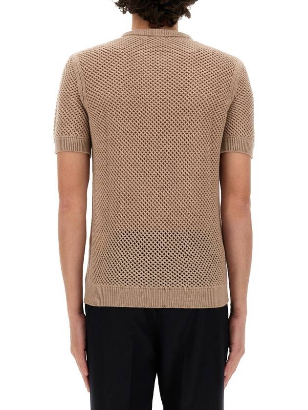 Fendi Mesh Ribbed Wool Knit Top Beige