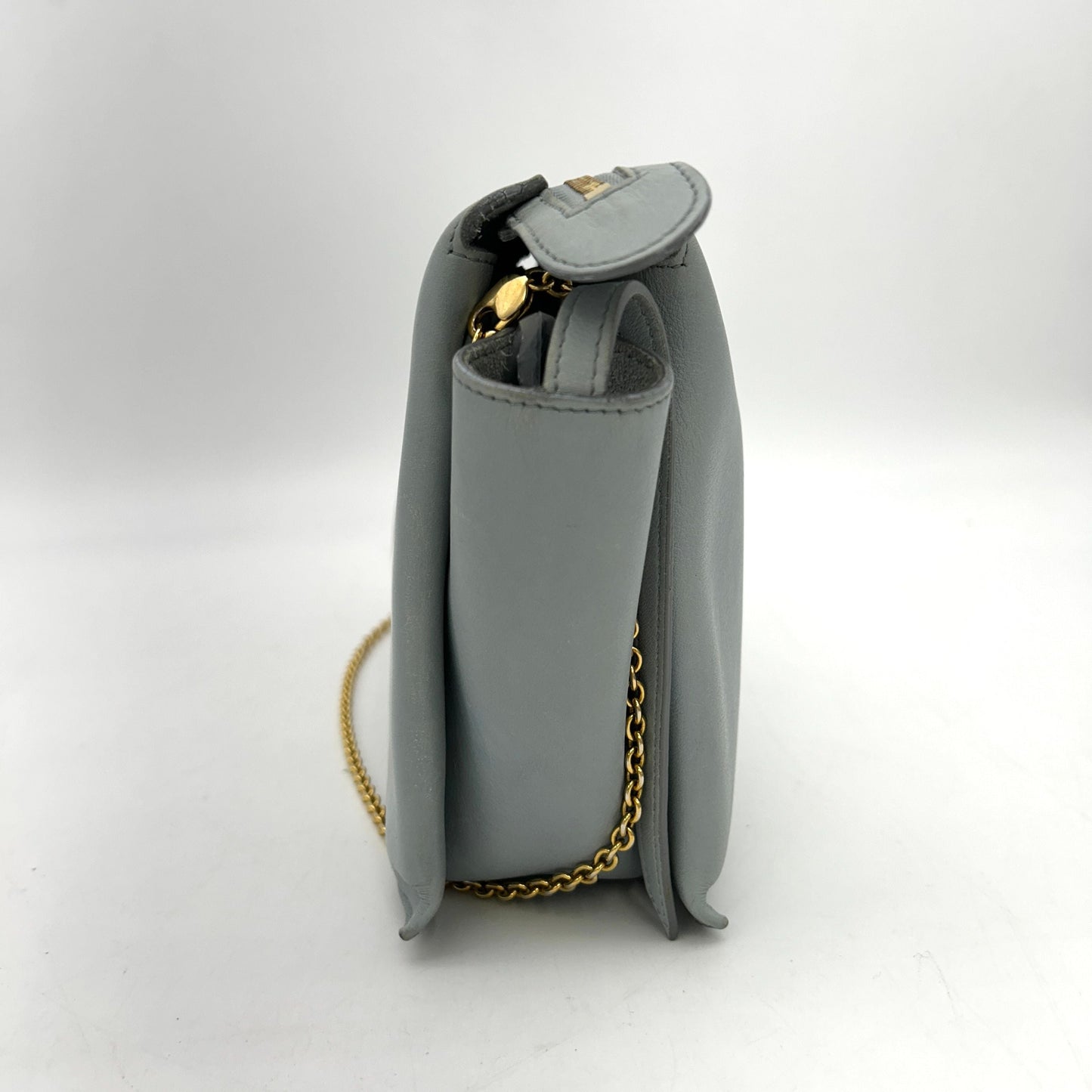 CELINE Smooth Calfskin Tri-Fold Clutch on Chain Cloud LA22937