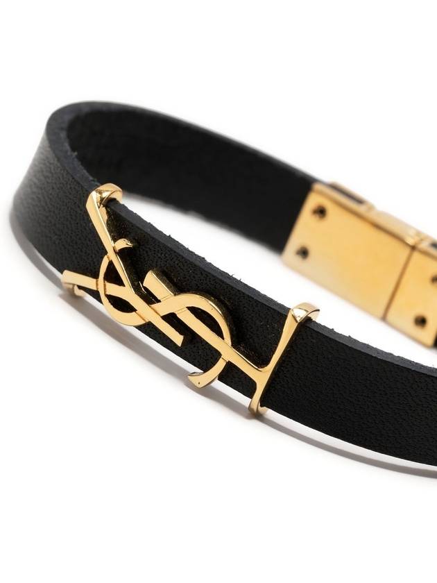 Saint Laurent Monogram Logo Leather Bracelet Black