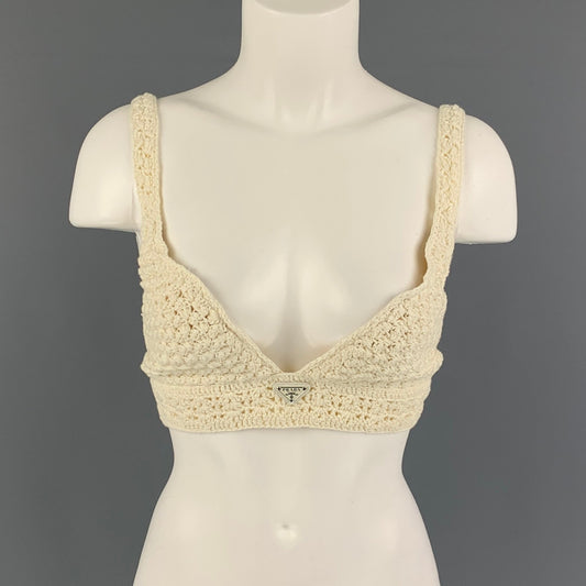 PRADA Size S Beige Cotton Crochet Crop Top