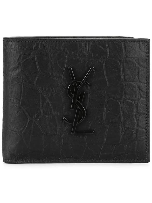 Saint Laurent Men's Monogram Crocodile Leather Half Wallet Black