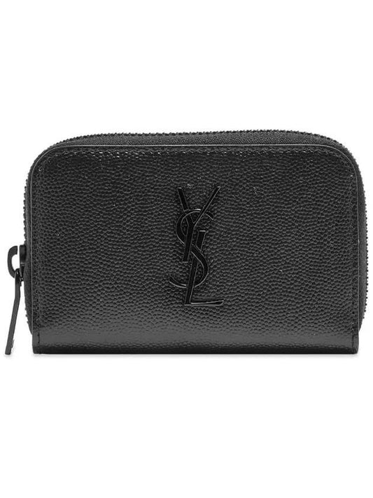 Saint Laurent Monogram Metal Logo Zipper Card Wallet Black