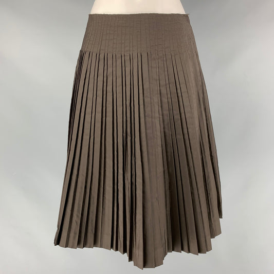 PRADA Size 4 Brown Silk Pleated Circle Skirt