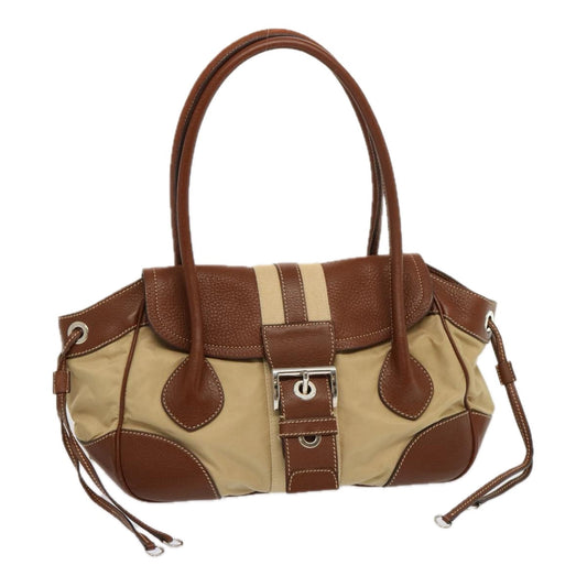 PRADA Shoulder Bag Nylon Leather Beige Brown  fm3273