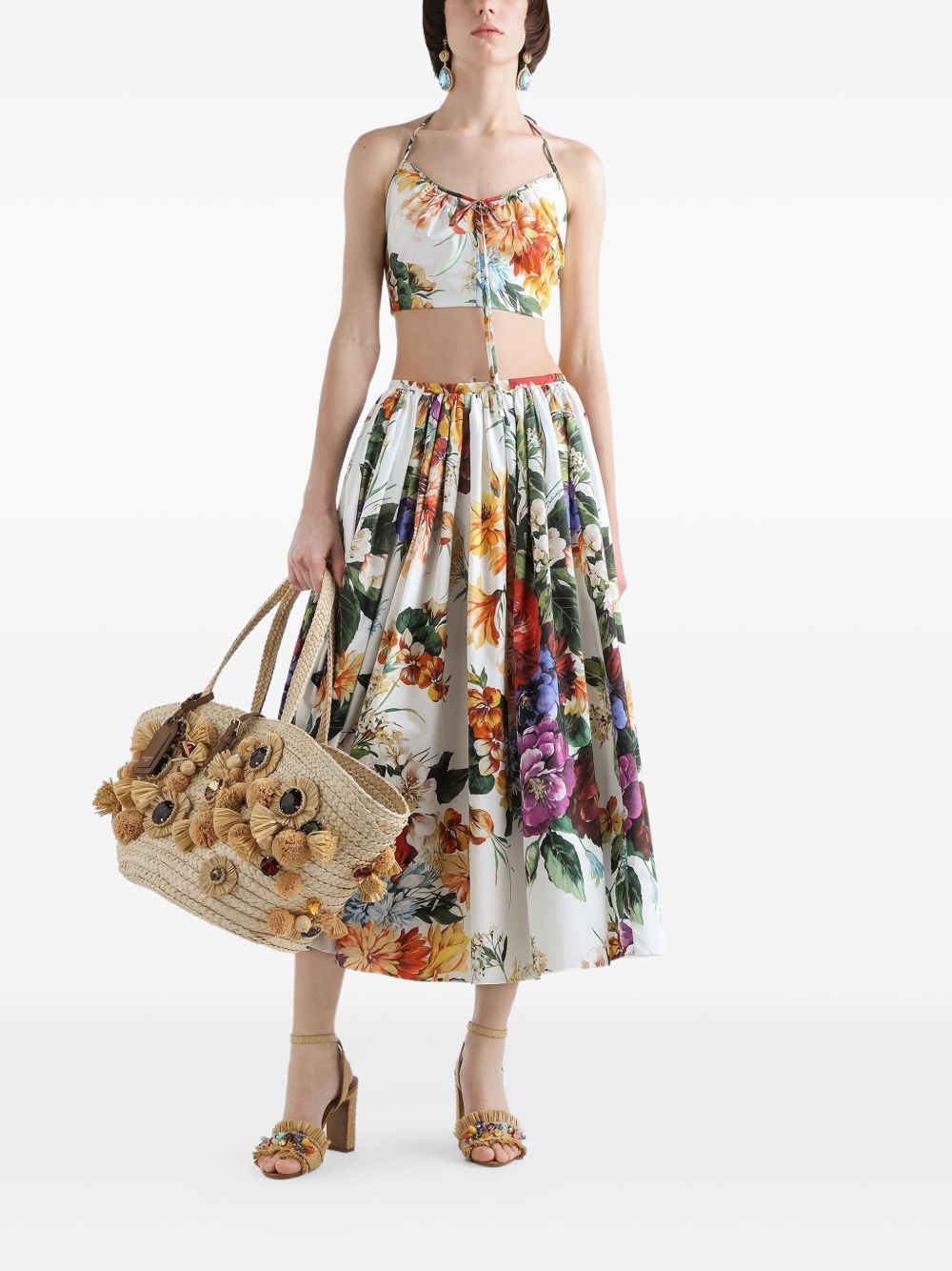 Dolce & Gabbana Women Flower Print Cotton Midi Skirt