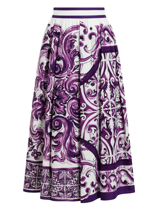 Dolce & Gabbana Women Maiolica Print Cotton Long Skirt