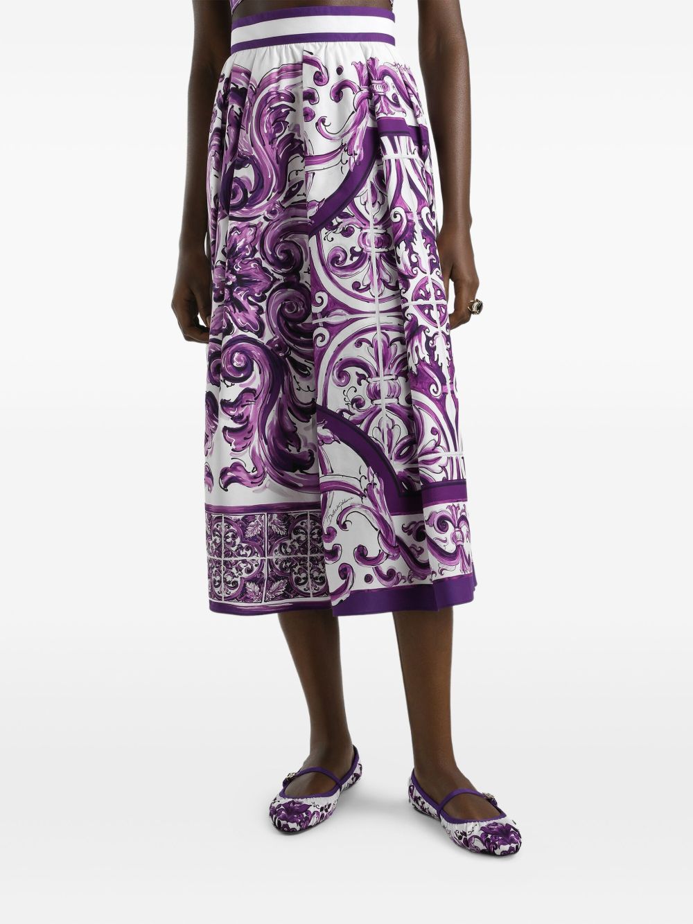 Dolce & Gabbana Women Maiolica Print Cotton Long Skirt