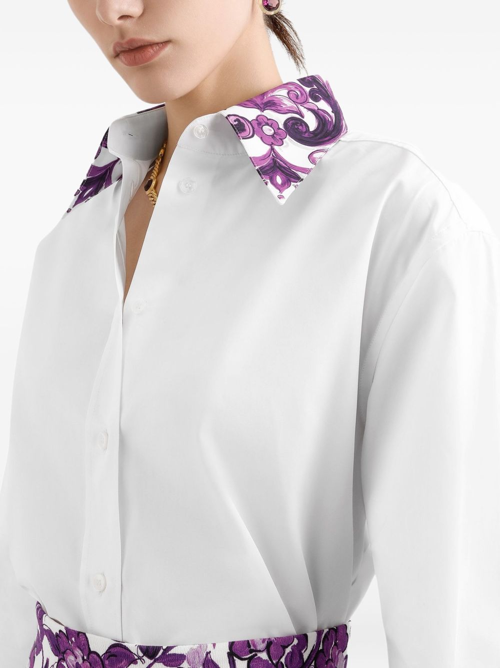 Dolce & Gabbana Women Cotton Shirt With Maiolica Print Details