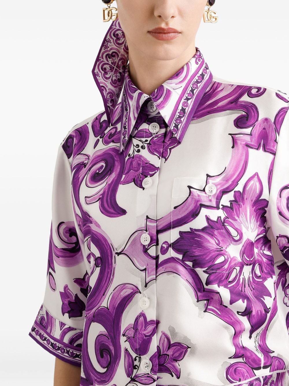 Dolce & Gabbana Women Silk Shirt With Maiolica Print