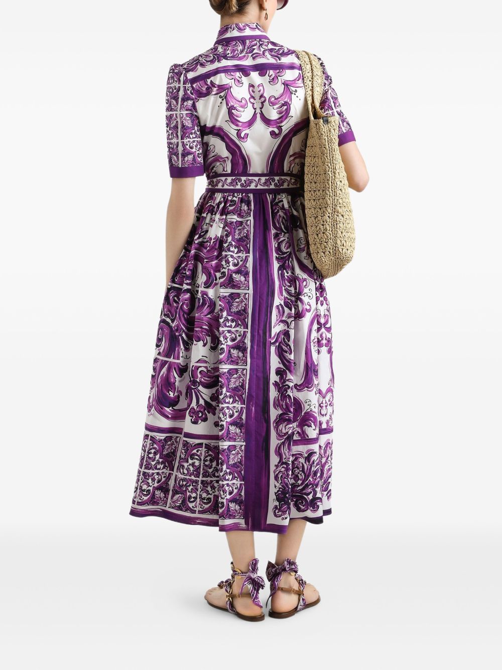 Dolce & Gabbana Women Maiolica Print Cotton Shirtdress