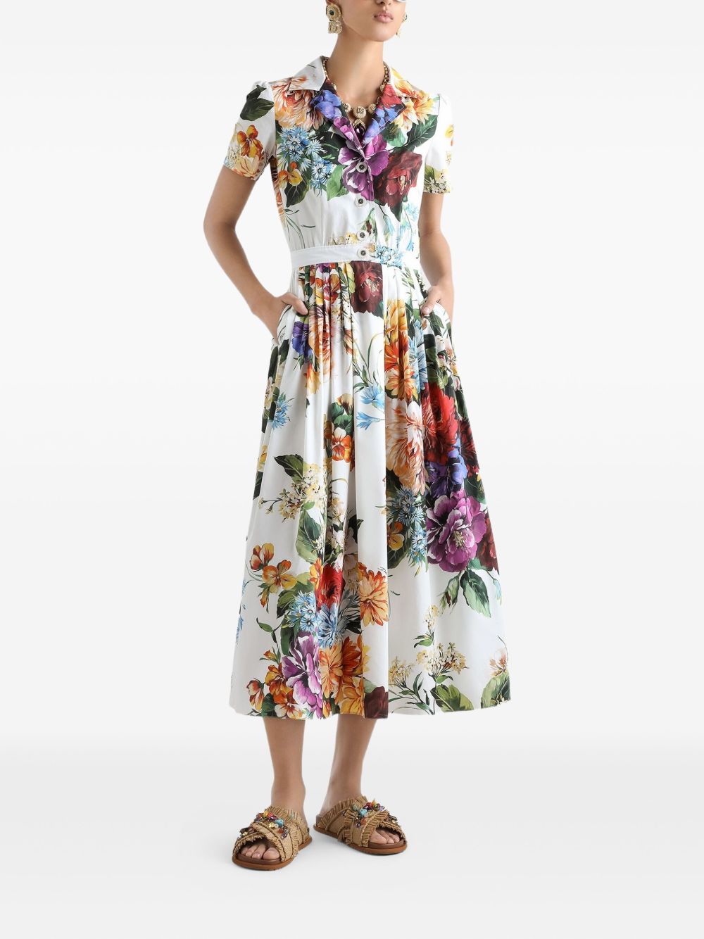 Dolce & Gabbana Women Flower Print Cotton Midi Dress