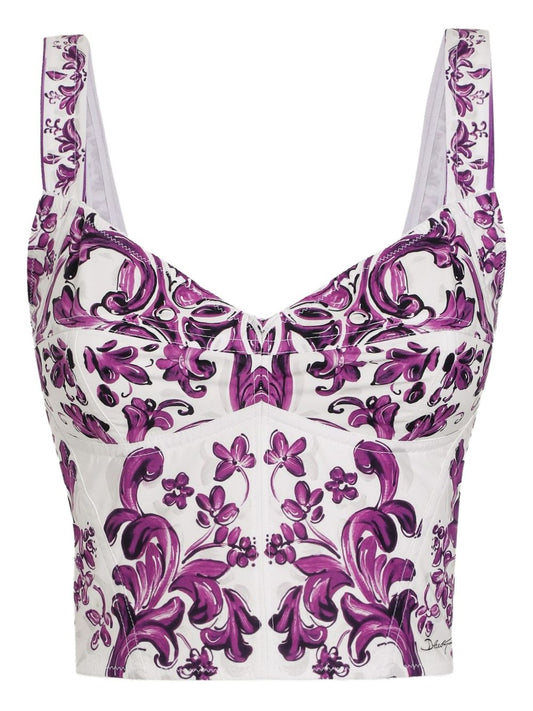 Dolce & Gabbana Women Maiolica Print Bustier Top