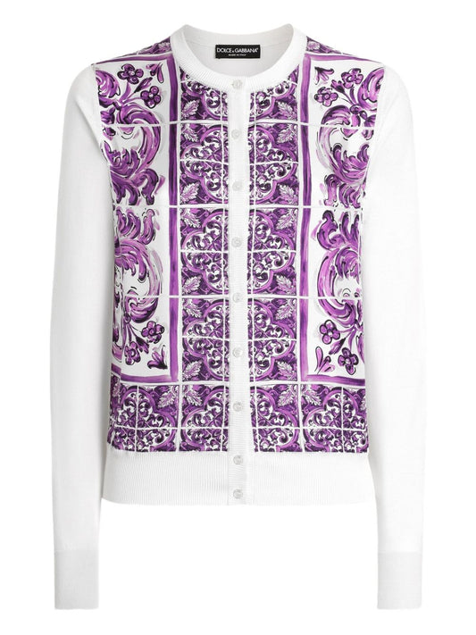 Dolce & Gabbana Women Maiolica Print Silk Cardigan