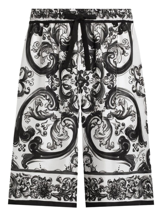 Dolce & Gabbana Men Maiolica Print Silk Shorts