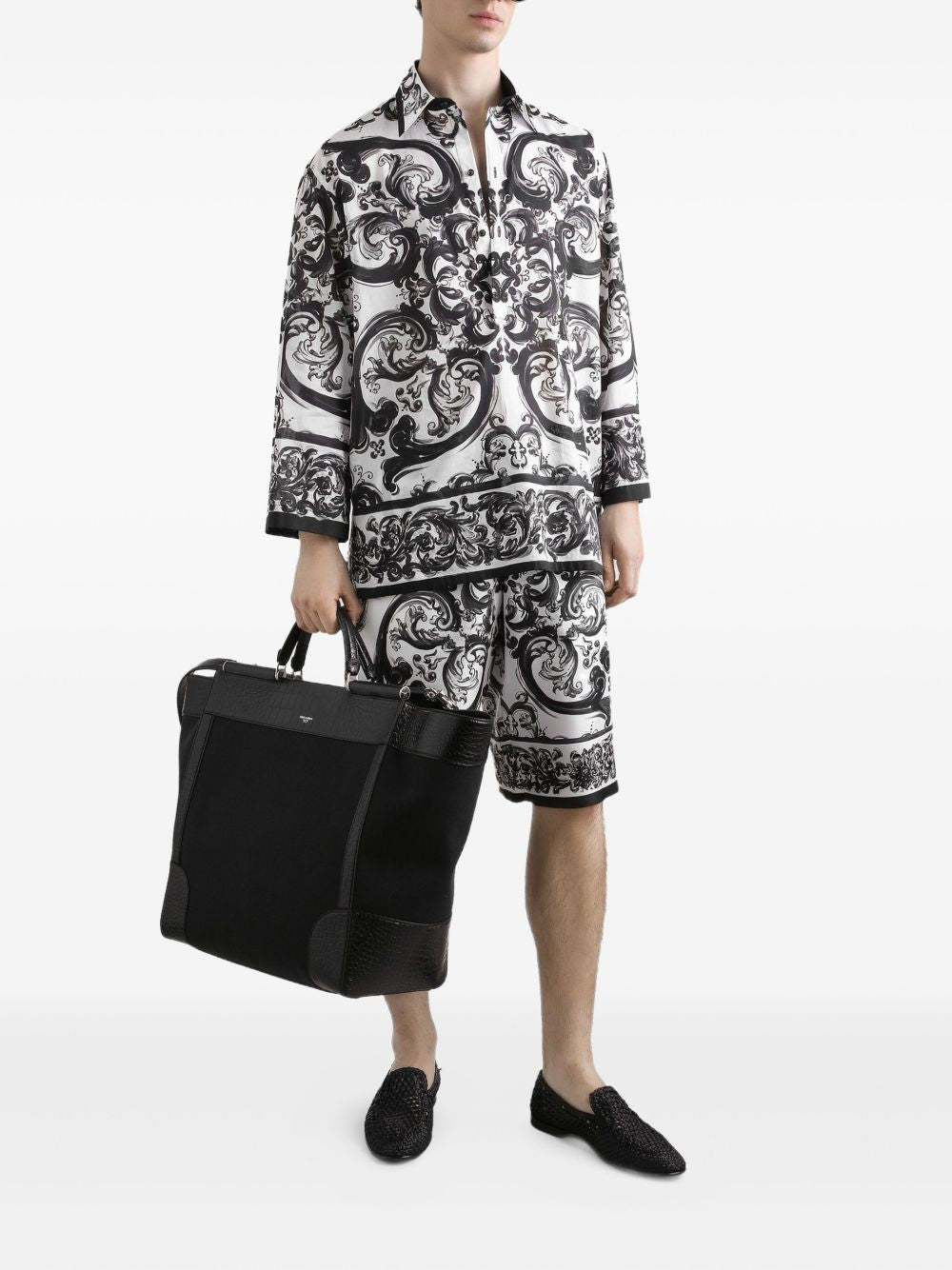Dolce & Gabbana Men Maiolica Print Silk Shorts