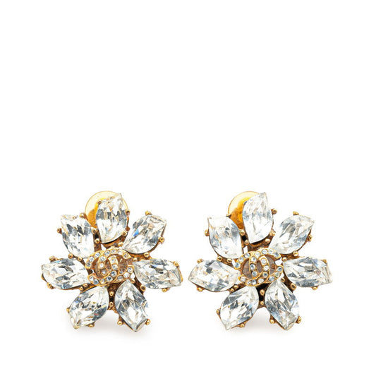 Chanel Coco Mark Rhinestone Earrings Gold