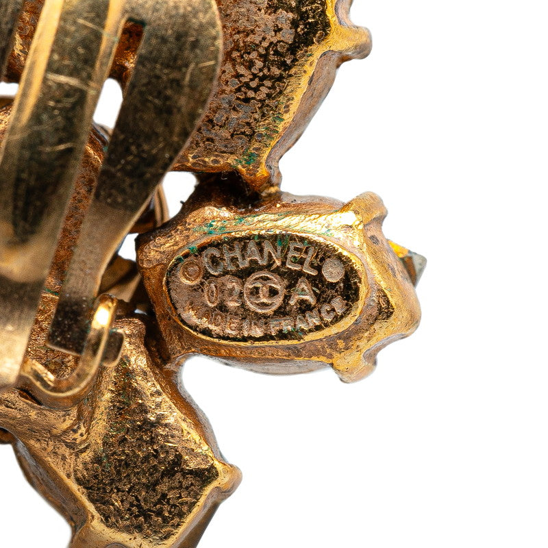 Chanel Coco Mark Rhinestone Earrings Gold