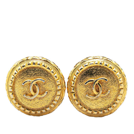 Chanel Vintage Coco Mark Earrings Gold Plated