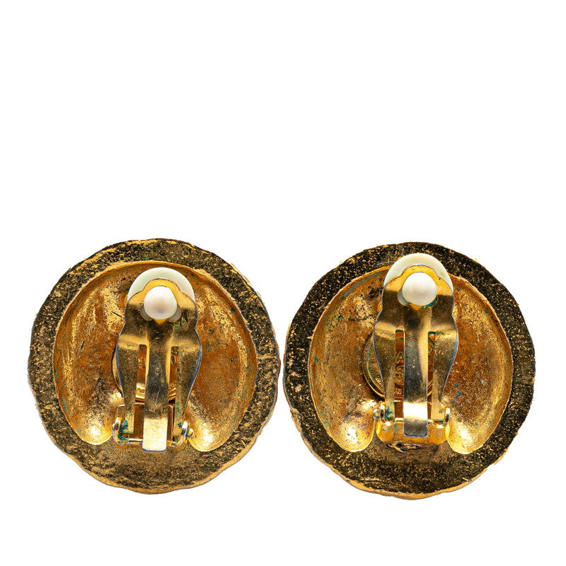 Chanel Vintage Coco Mark Earrings Gold Plated