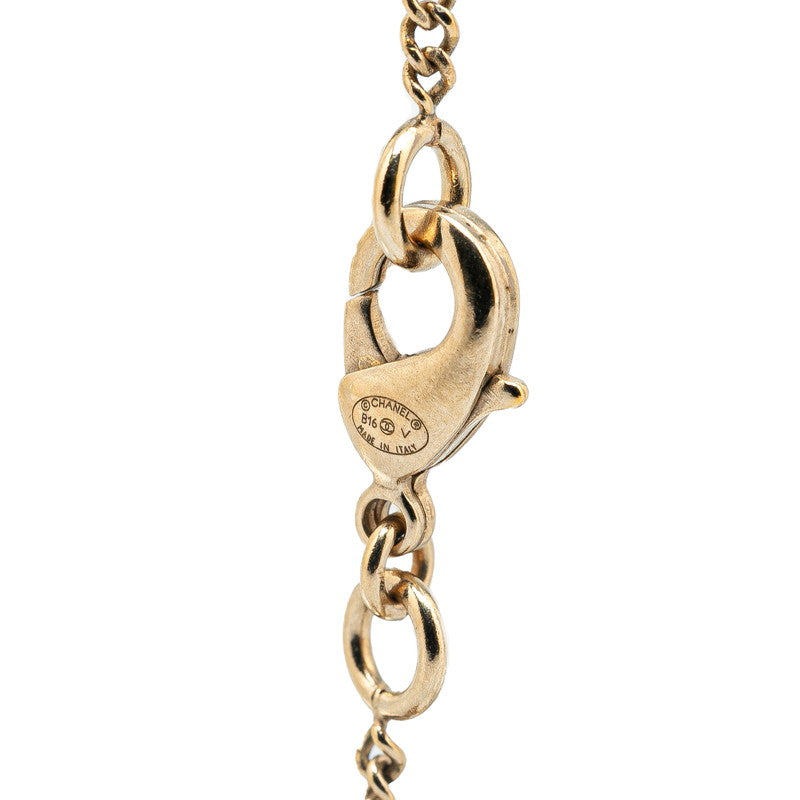 Chanel Rhinestone Ribbon Motif Necklace Gold