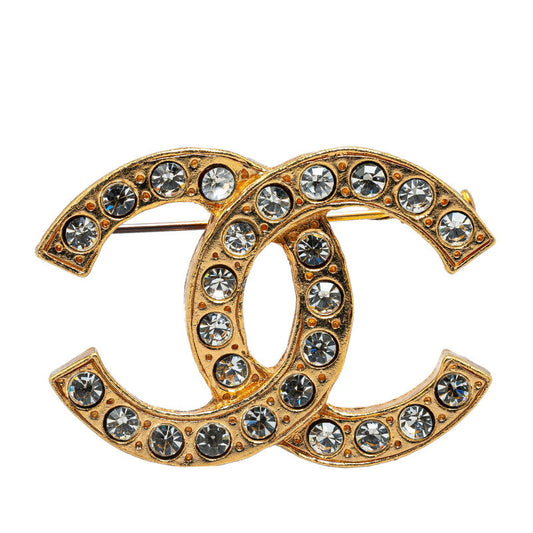 Chanel Coco Mark Rhinestone Brooch Gold