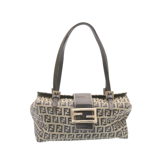 FENDI Zucchino Canvas Hand Bag Blue Navy Auth am1197g
