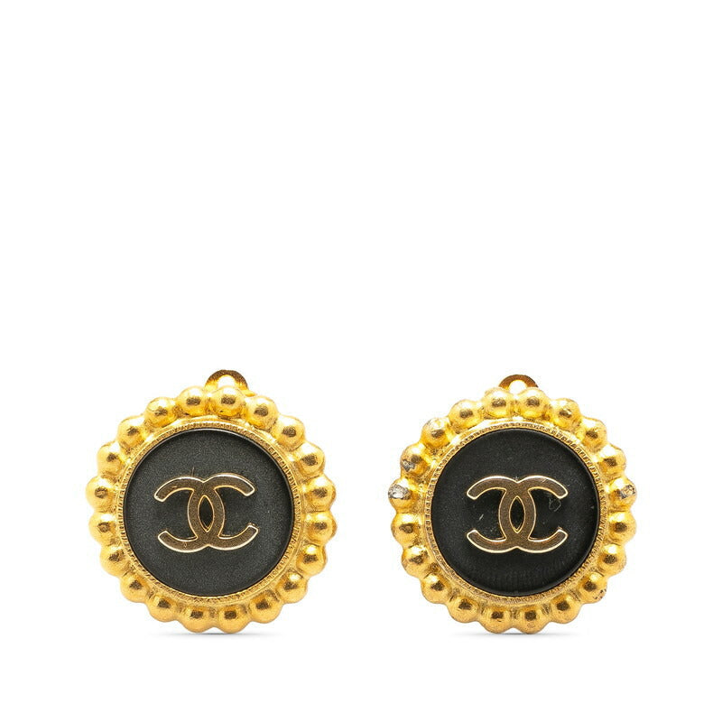 Chanel Vintage Coco Mark Earrings Gold Black