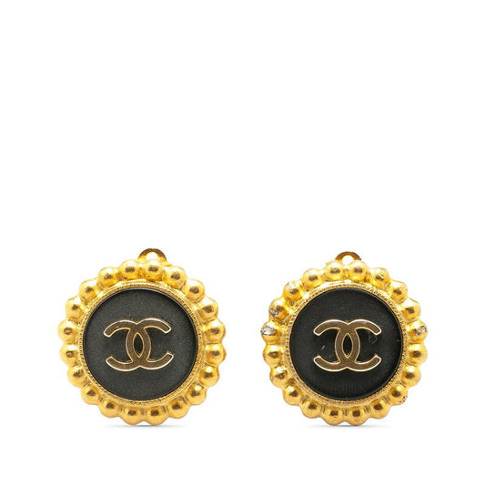 Chanel Vintage Coco Mark Earrings Gold Black