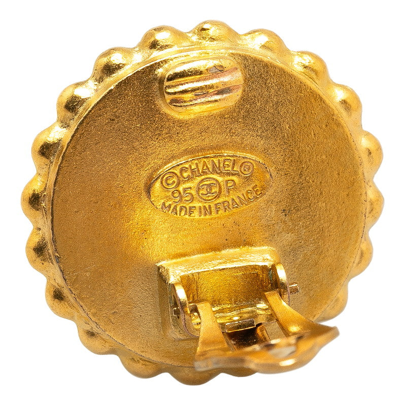 Chanel Vintage Coco Mark Earrings Gold Black
