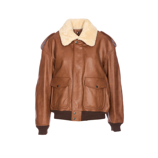 Saint Laurent Women Hammered Leather And Shearling Bomber Jacket