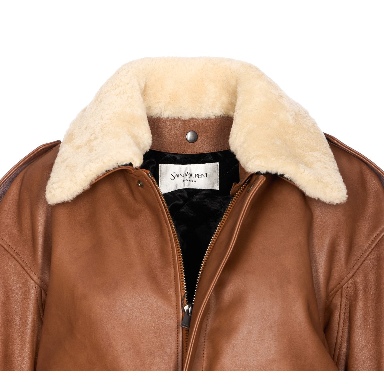 Saint Laurent Women Hammered Leather And Shearling Bomber Jacket