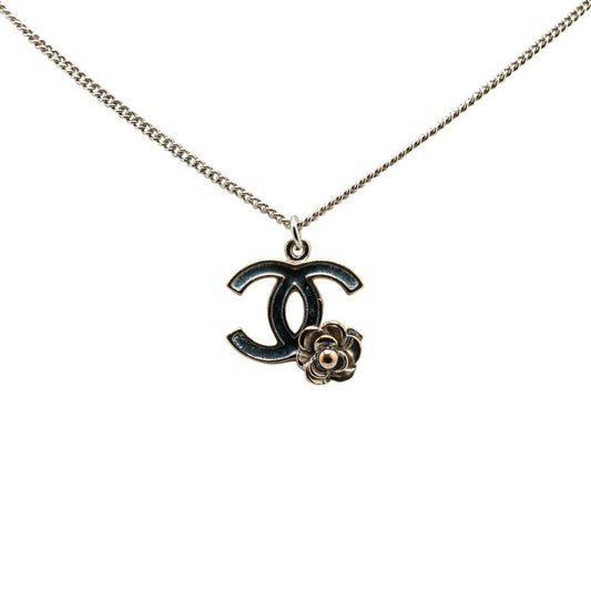 Chanel Camellia Necklace Silver Black Metal
