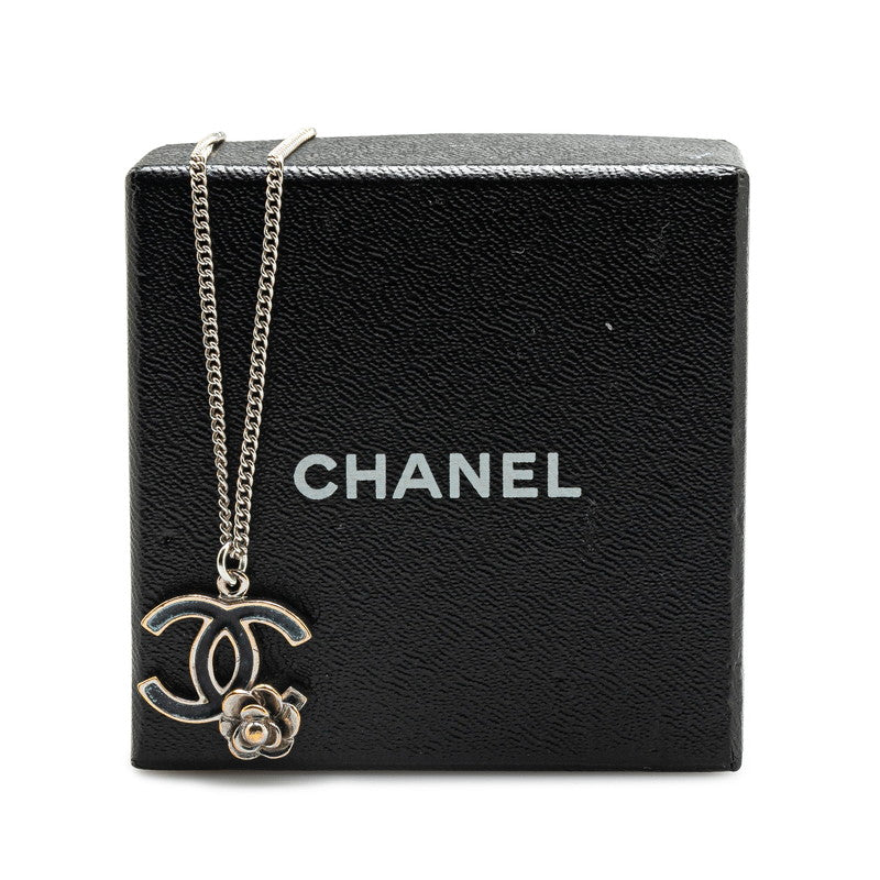 Chanel Camellia Necklace Silver Black Metal