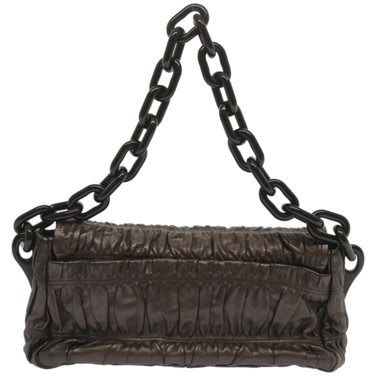 PRADA Chain Shoulder Bag Leather Gunmetal  hk1132